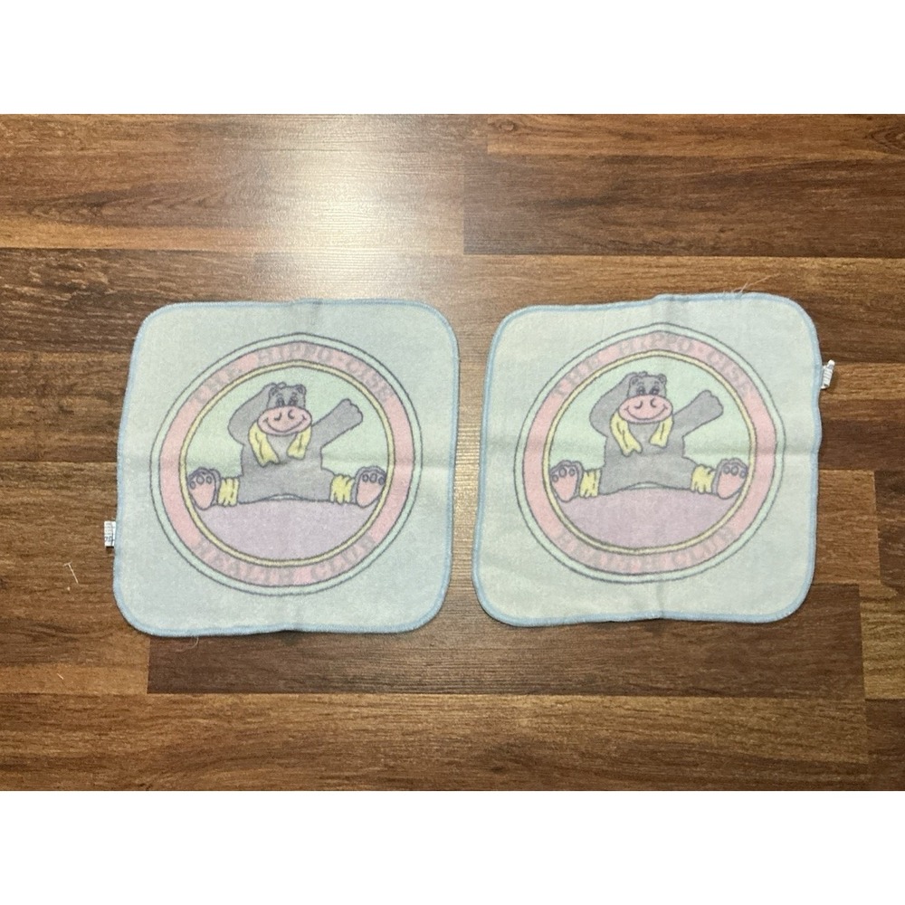 Pair Of Vintage HILASAL Washcloths THE HIPPO-CISE HEALTH CLUB 11in X 11in